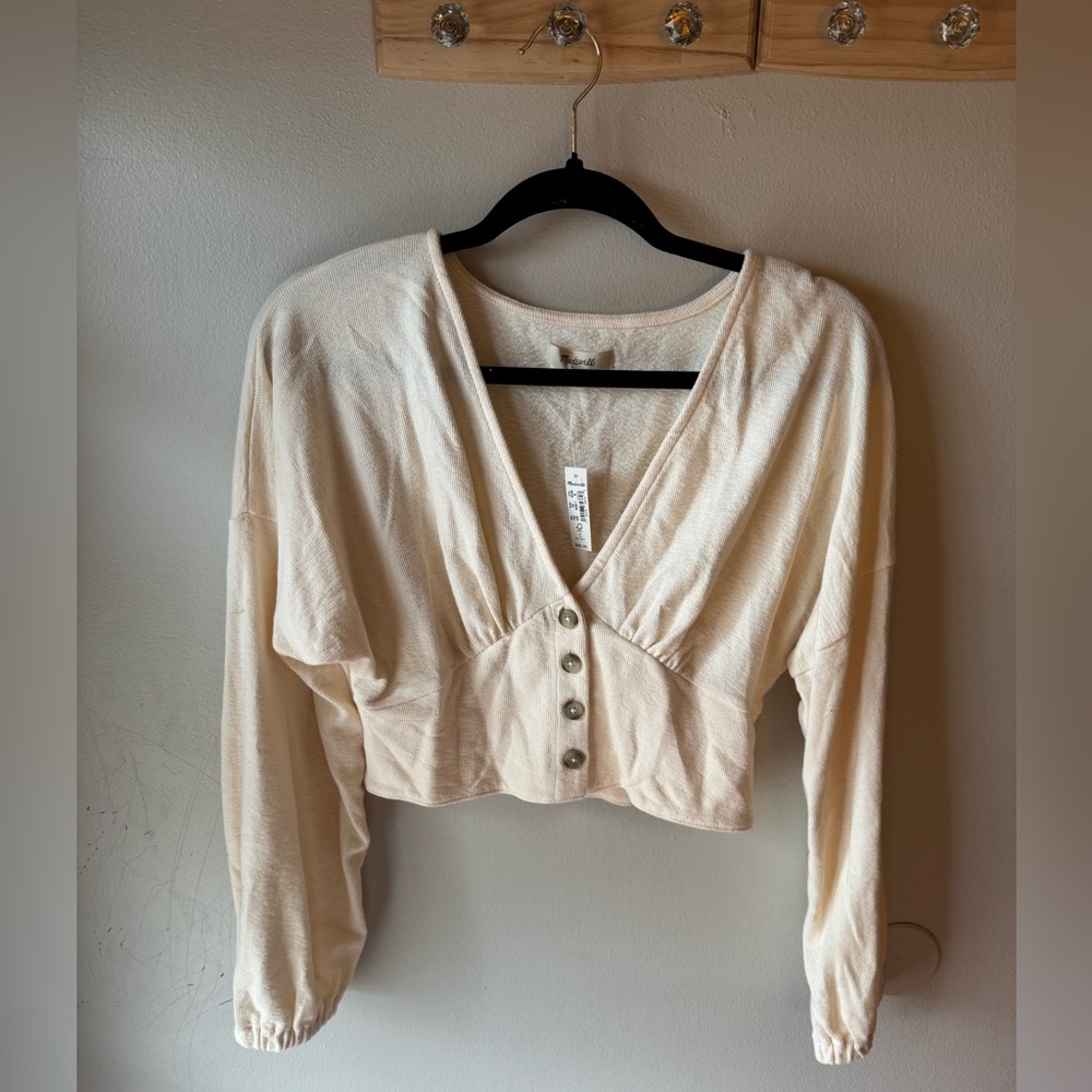 Madewell Cream Button-Down V-Neck Women's Top